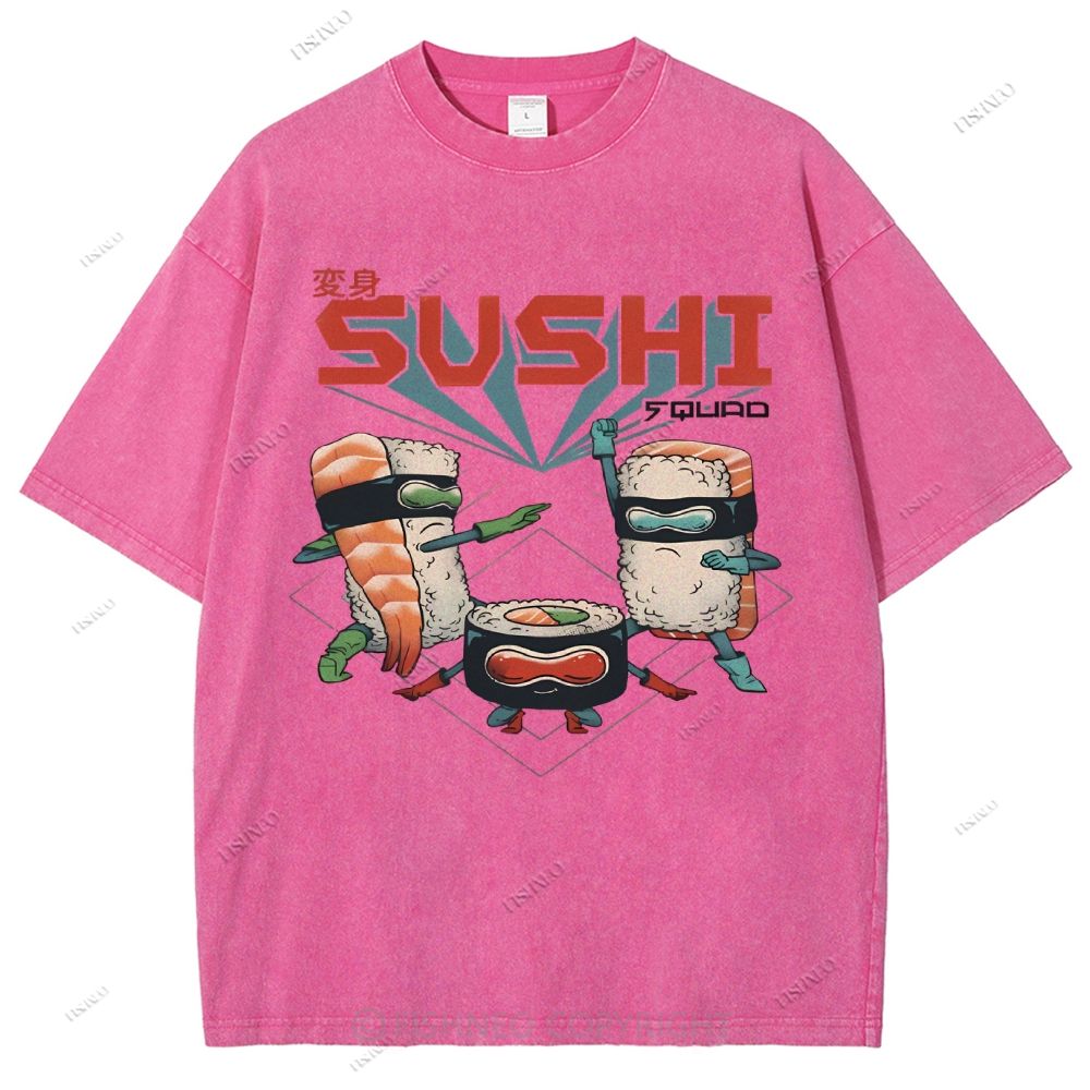 Unisex Sushi Printed Washed Tee