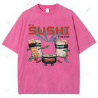 Unisex Sushi Printed Washed Tee