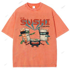 Unisex Sushi Printed Washed Tee