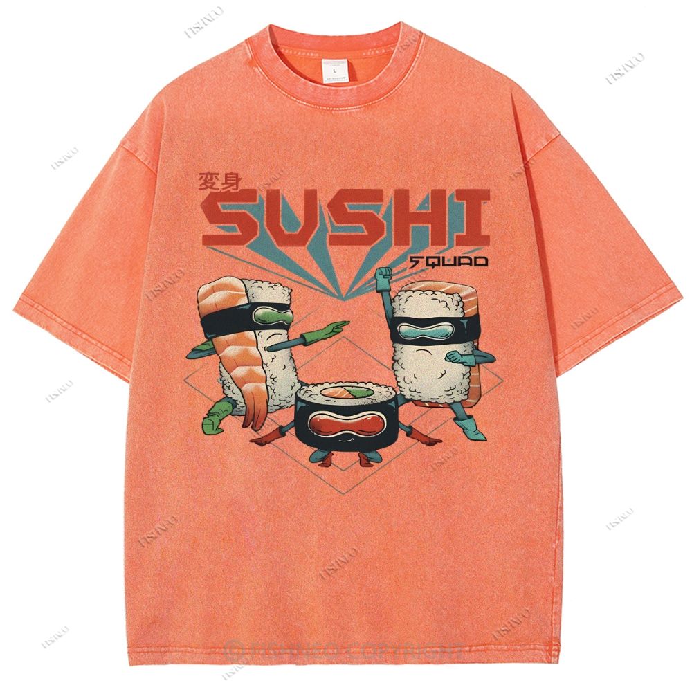 Unisex Sushi Printed Washed Tee