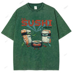 Unisex Sushi Printed Washed Tee