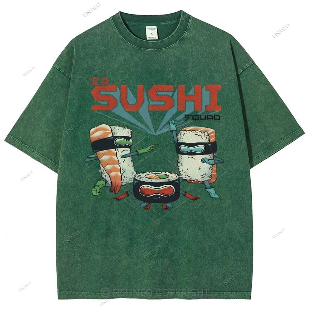 Unisex Sushi Printed Washed Tee