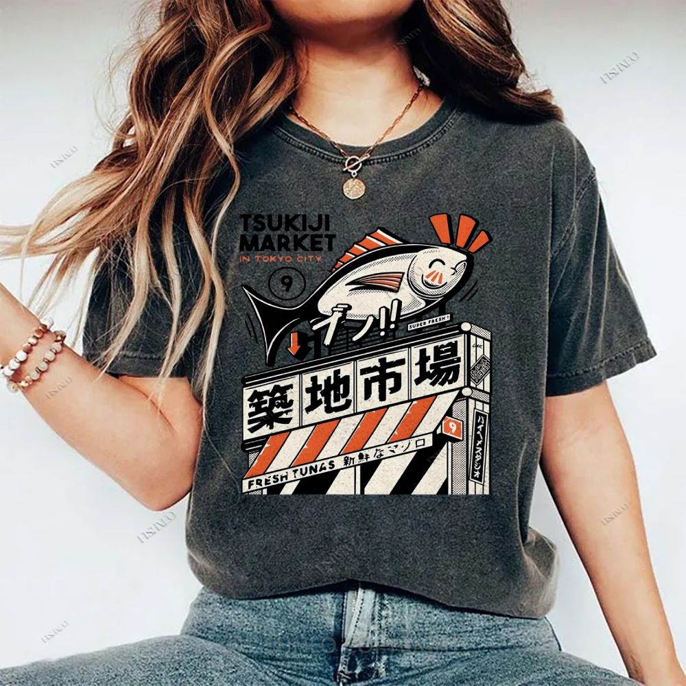 Unisex Tsukiji Market Printed Washed Tee