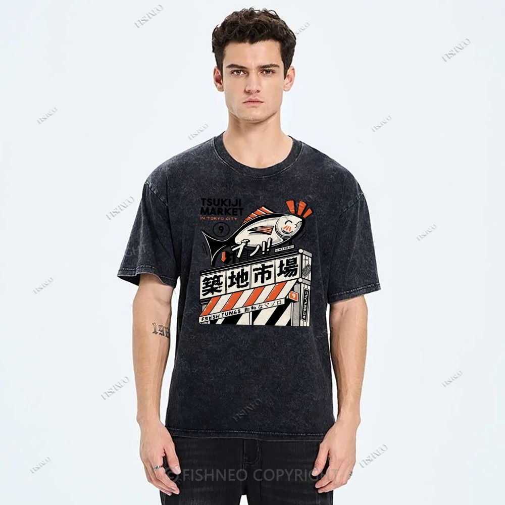 Unisex Tsukiji Market Printed Washed Tee