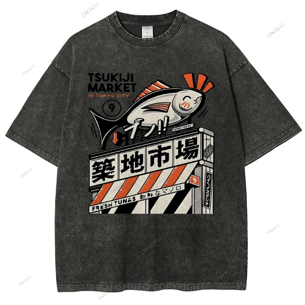 Unisex Tsukiji Market Printed Washed Tee
