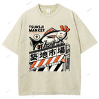 Unisex Tsukiji Market Printed Washed Tee