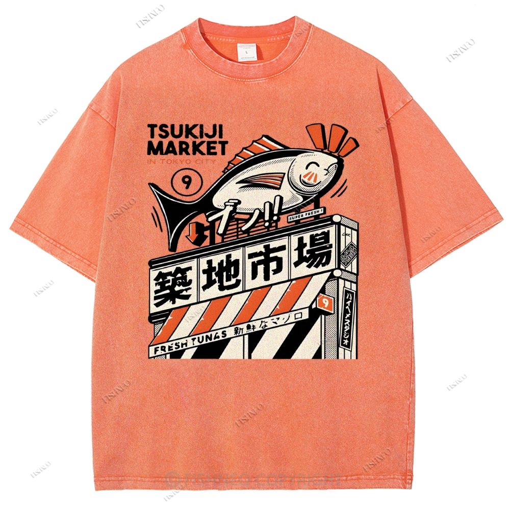 Unisex Tsukiji Market Printed Washed Tee