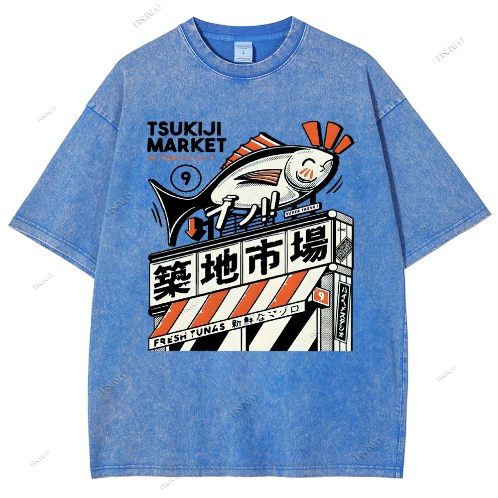 Unisex Tsukiji Market Printed Washed Tee