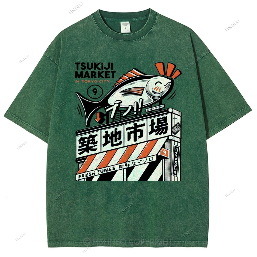 Unisex Tsukiji Market Printed Washed Tee