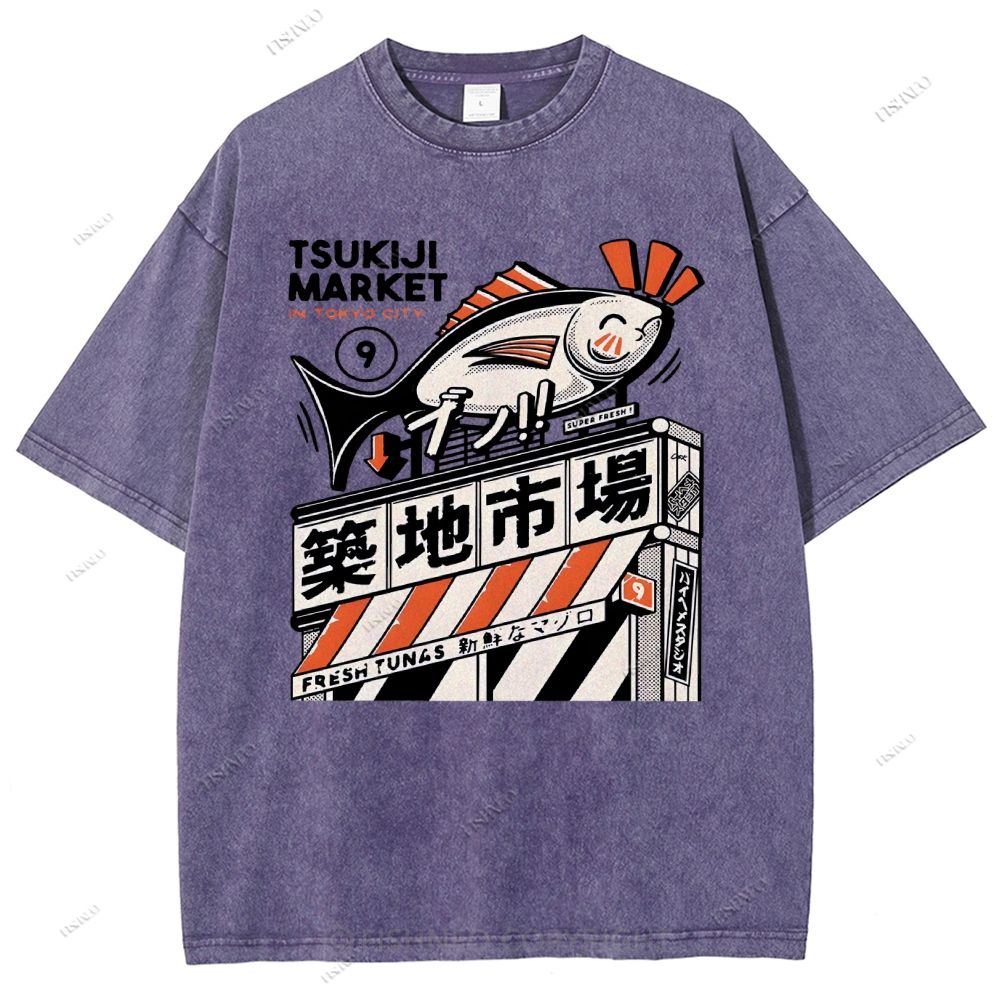 Unisex Tsukiji Market Printed Washed Tee