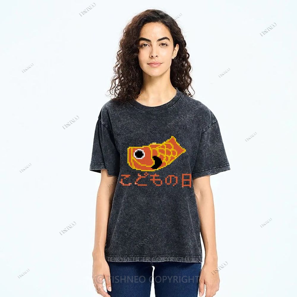 Unisex Japanese Koinobori Printed Washed Tee