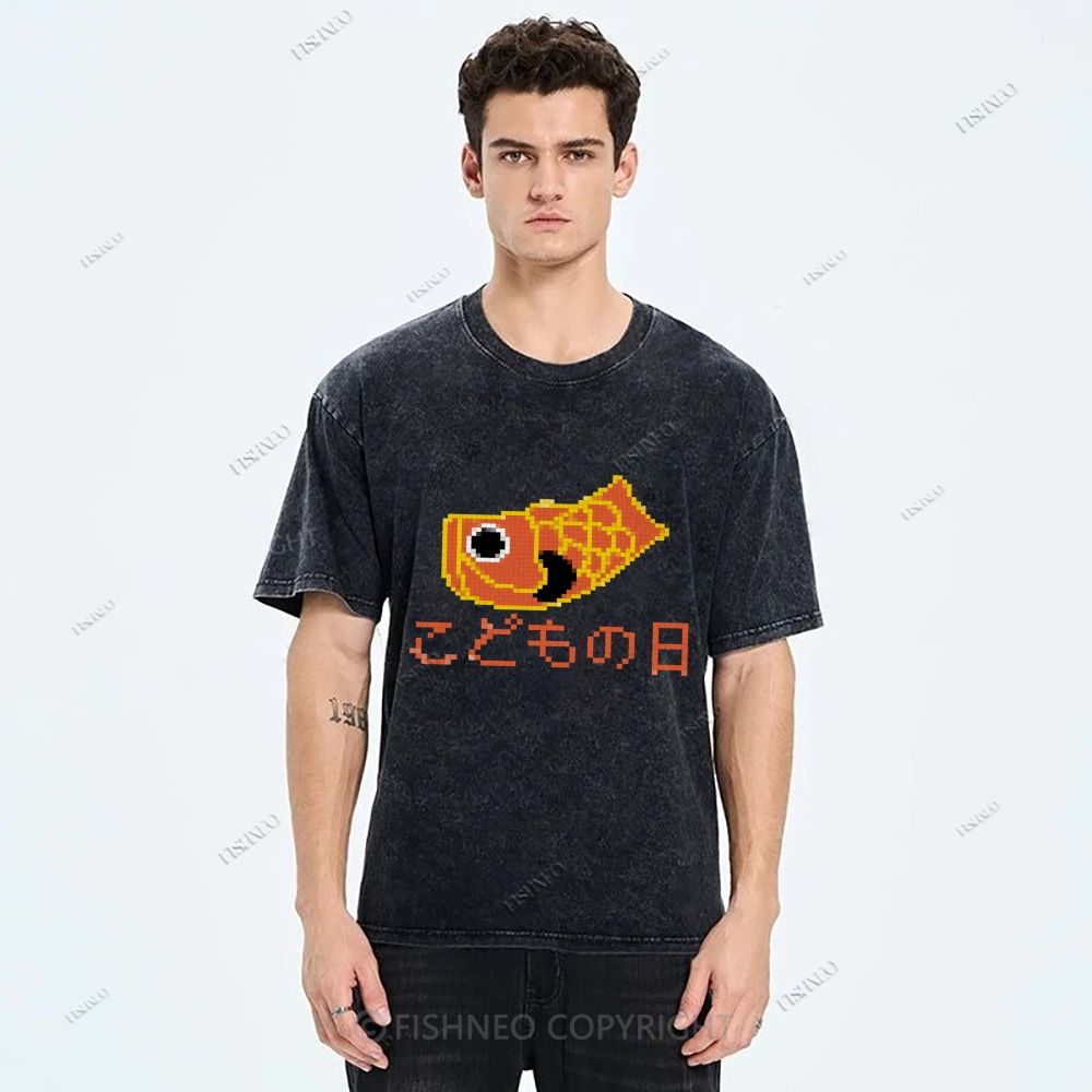 Unisex Japanese Koinobori Printed Washed Tee