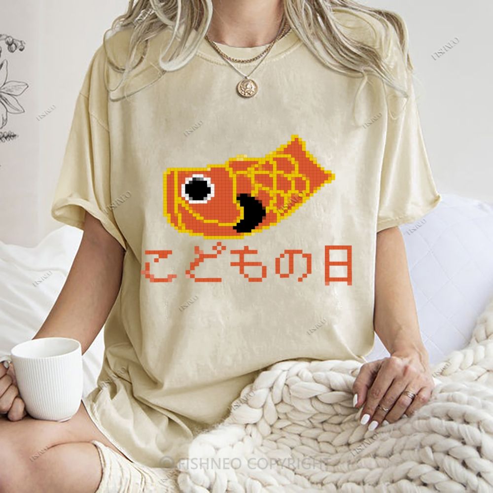 Unisex Japanese Koinobori Printed Washed Tee