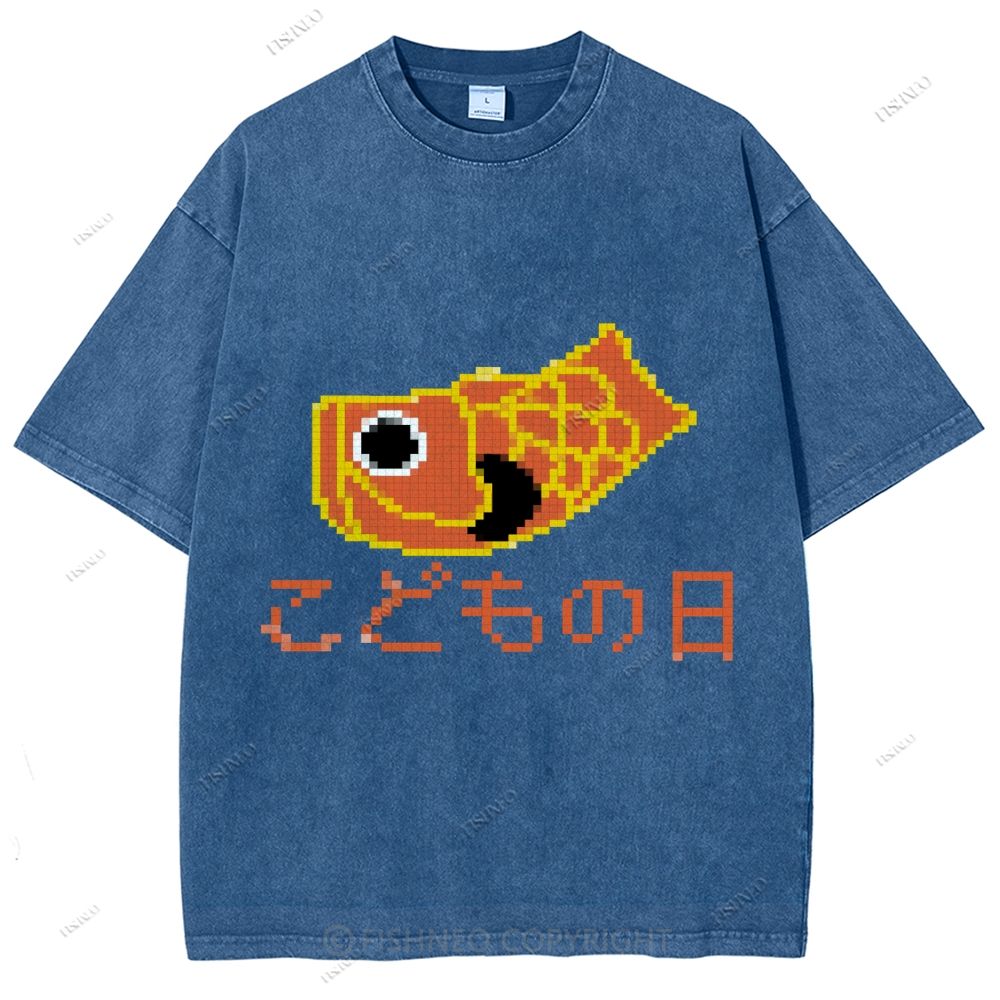 Unisex Japanese Koinobori Printed Washed Tee