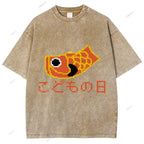 Unisex Japanese Koinobori Printed Washed Tee