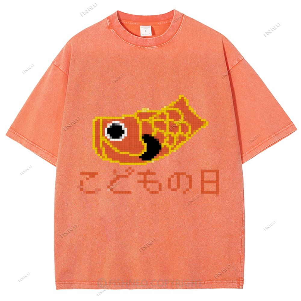 Unisex Japanese Koinobori Printed Washed Tee