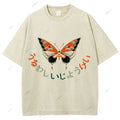 Unisex Japanese Butterfly Printed Washed Tee