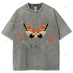 Unisex Japanese Butterfly Printed Washed Tee