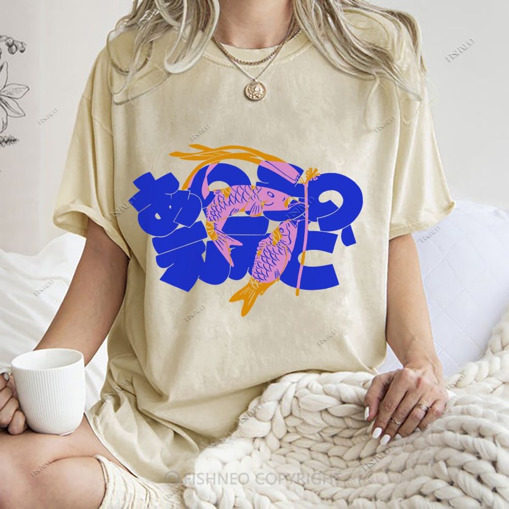 Unisex Japanese Koinobori Printed Washed Tee