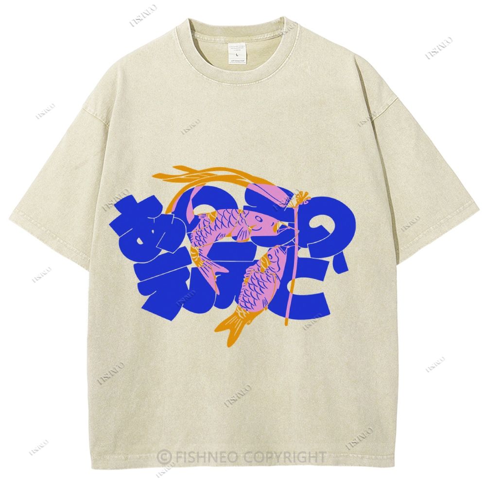 Unisex Japanese Koinobori Printed Washed Tee