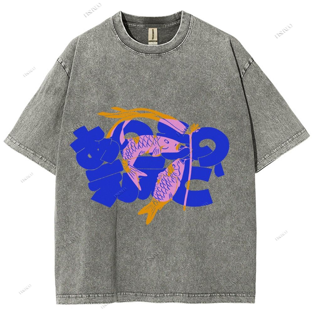 Unisex Japanese Koinobori Printed Washed Tee