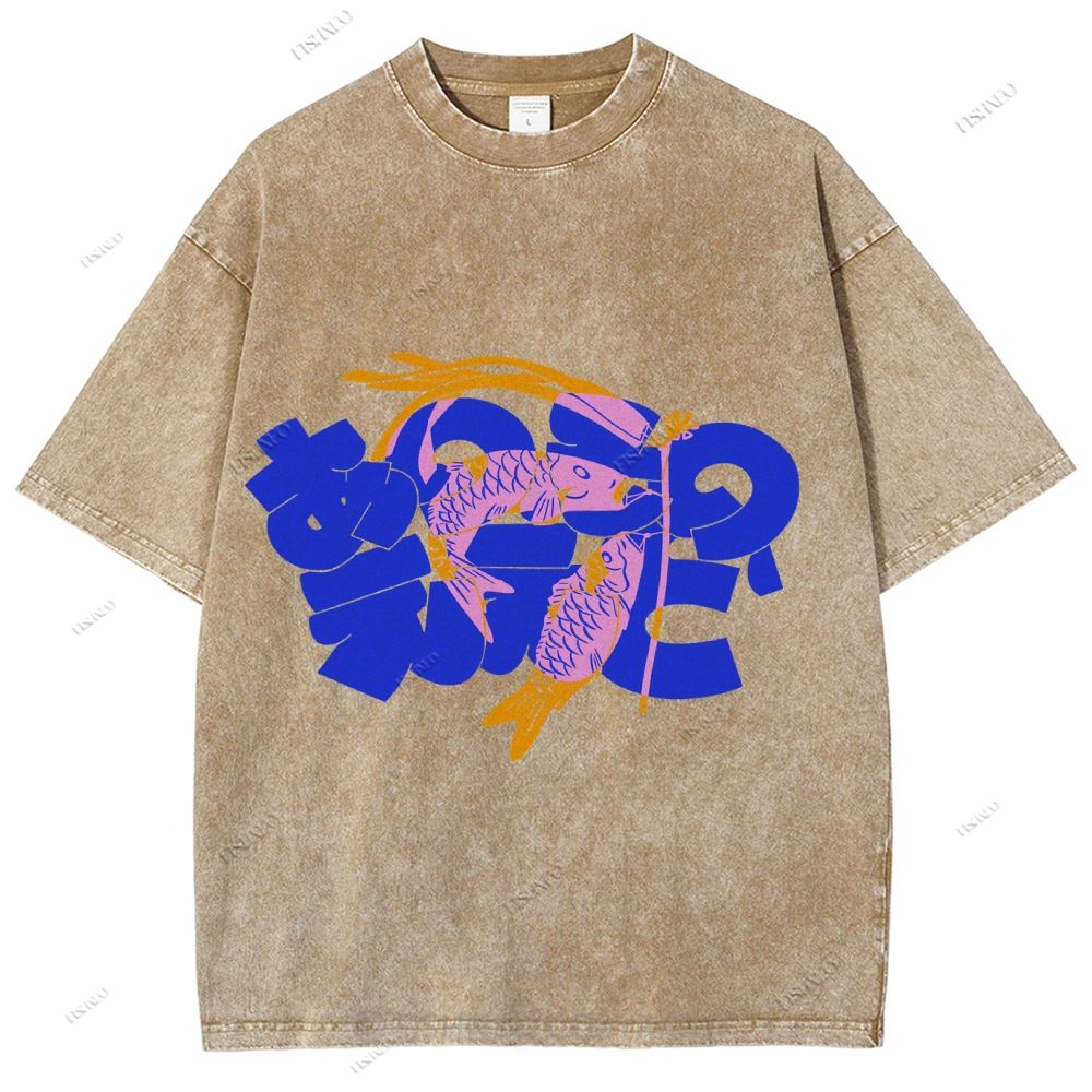 Unisex Japanese Koinobori Printed Washed Tee