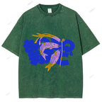 Unisex Japanese Koinobori Printed Washed Tee