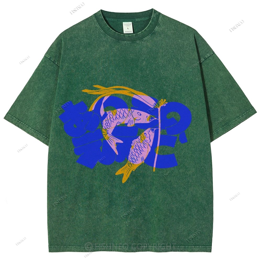 Unisex Japanese Koinobori Printed Washed Tee