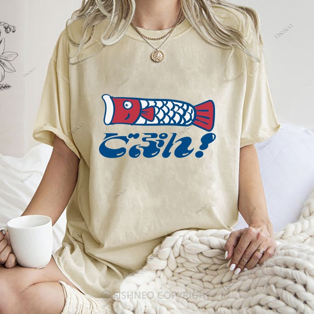Unisex Japanese Koinobori Printed Washed Tee