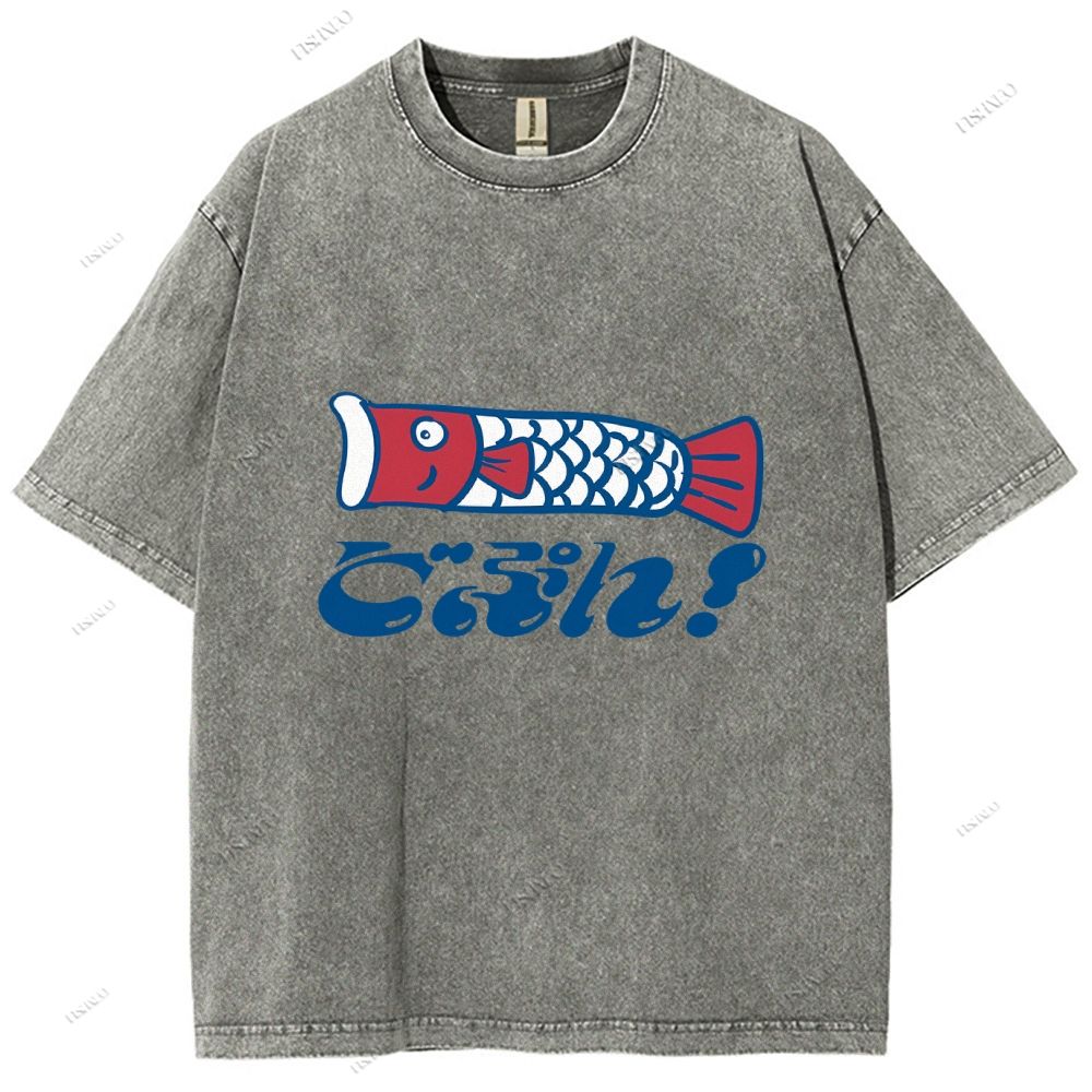 Unisex Japanese Koinobori Printed Washed Tee