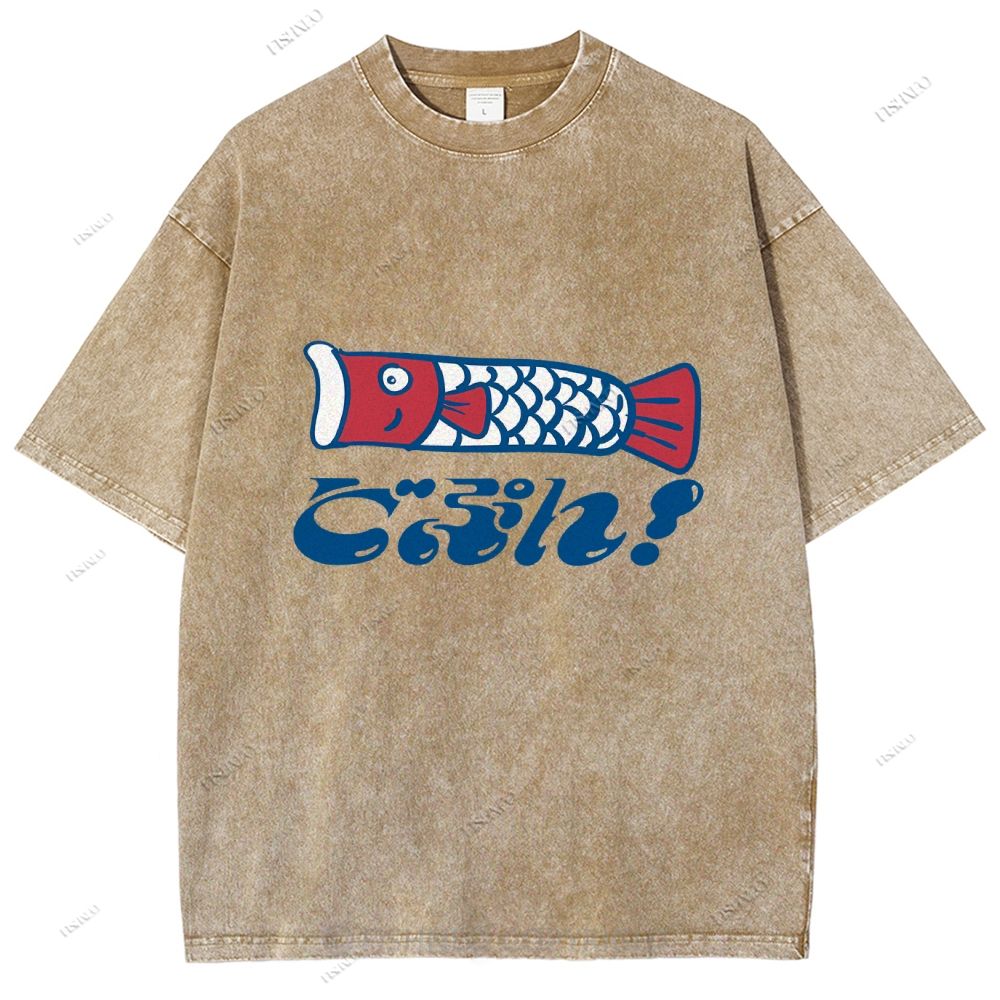 Unisex Japanese Koinobori Printed Washed Tee