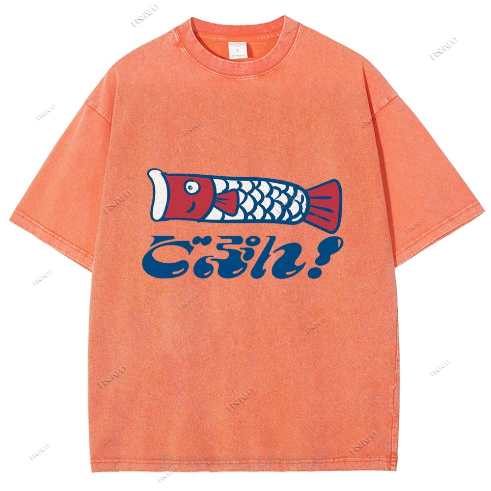 Unisex Japanese Koinobori Printed Washed Tee