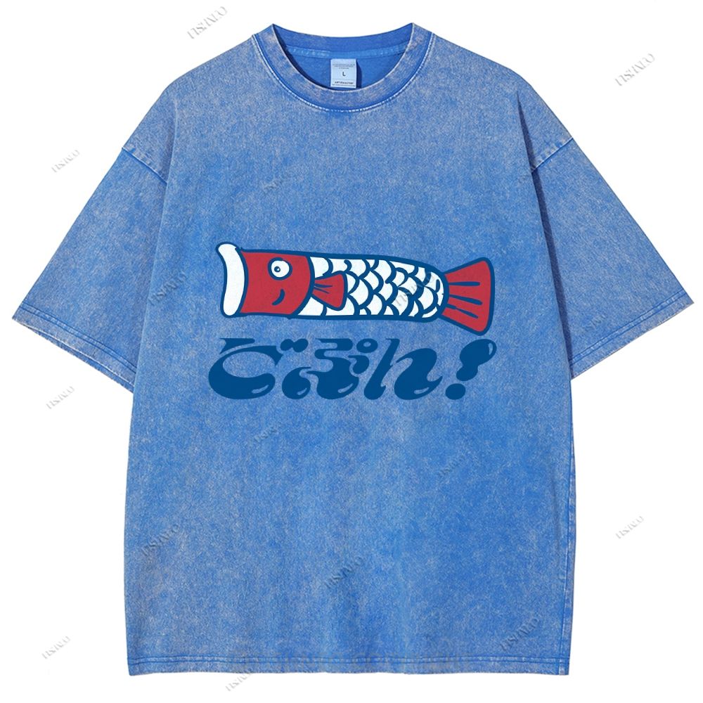 Unisex Japanese Koinobori Printed Washed Tee