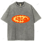 Unisex Japanese Graffiti Printed Washed Tee