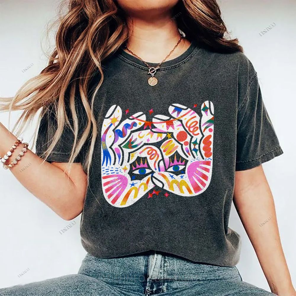 Unisex Eye Graffiti Printed Washed Tee