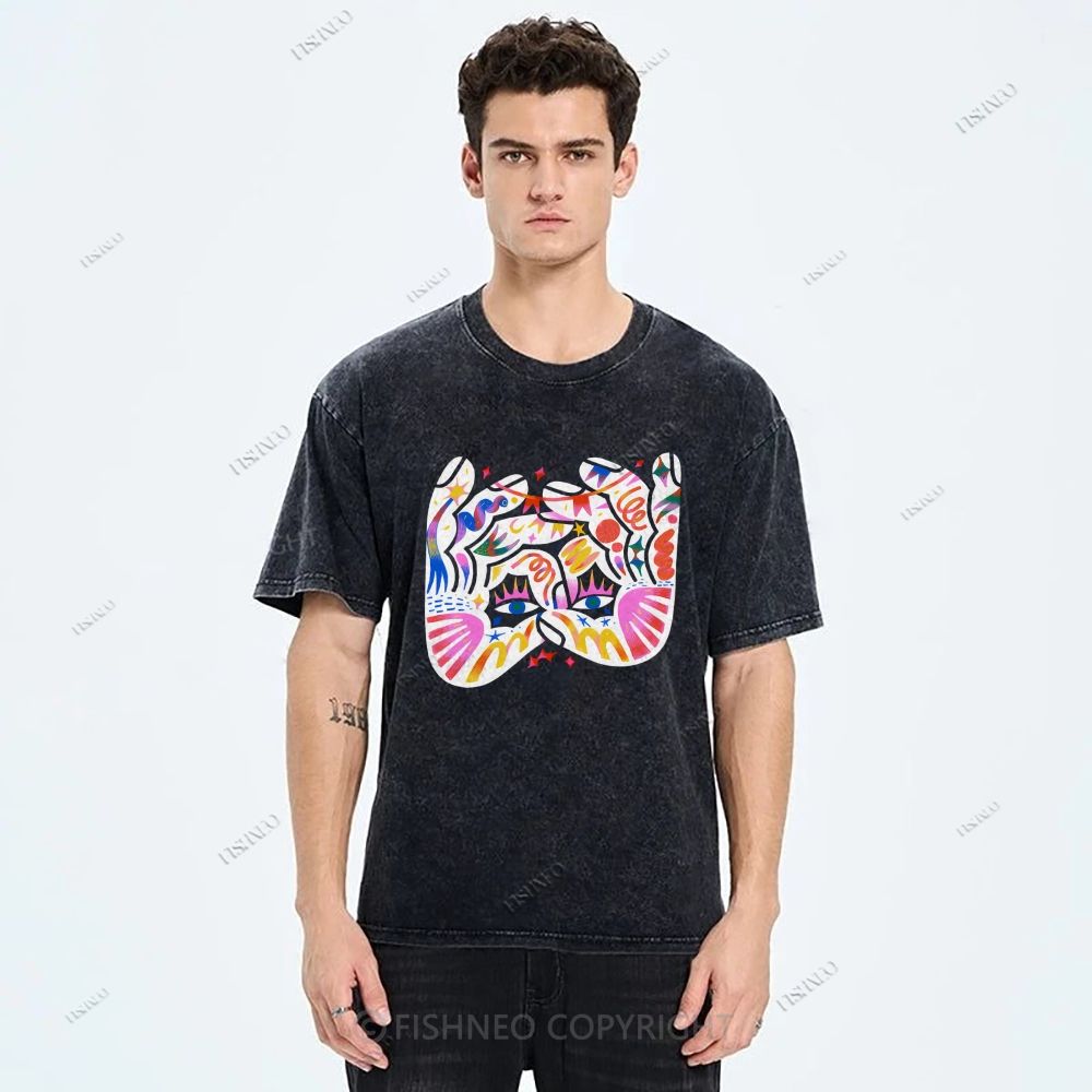 Unisex Eye Graffiti Printed Washed Tee