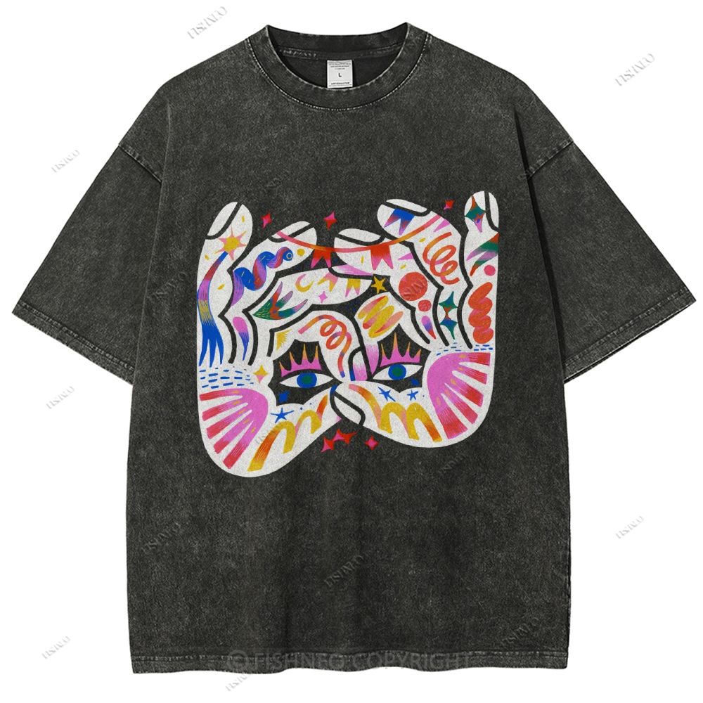 Unisex Eye Graffiti Printed Washed Tee