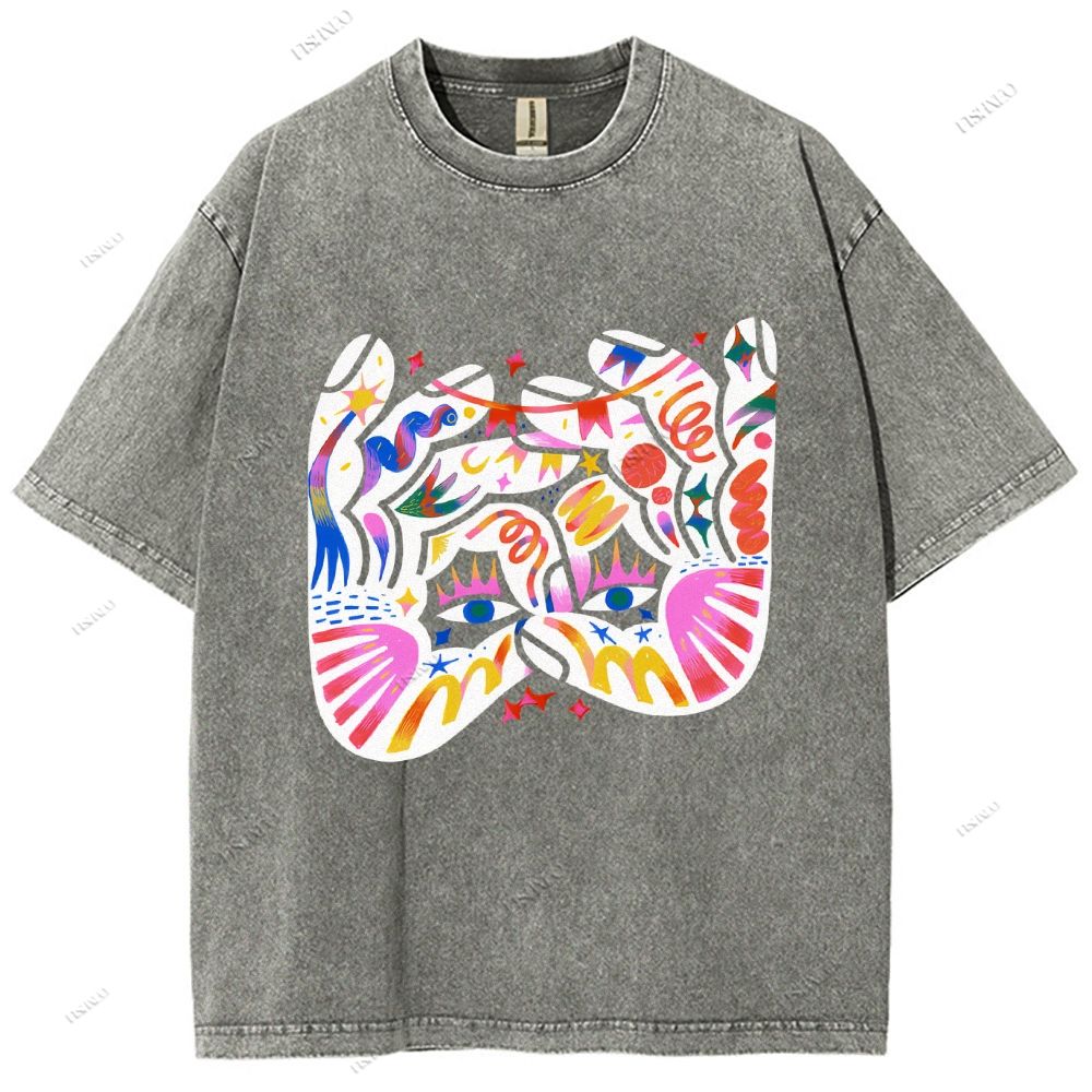 Unisex Eye Graffiti Printed Washed Tee