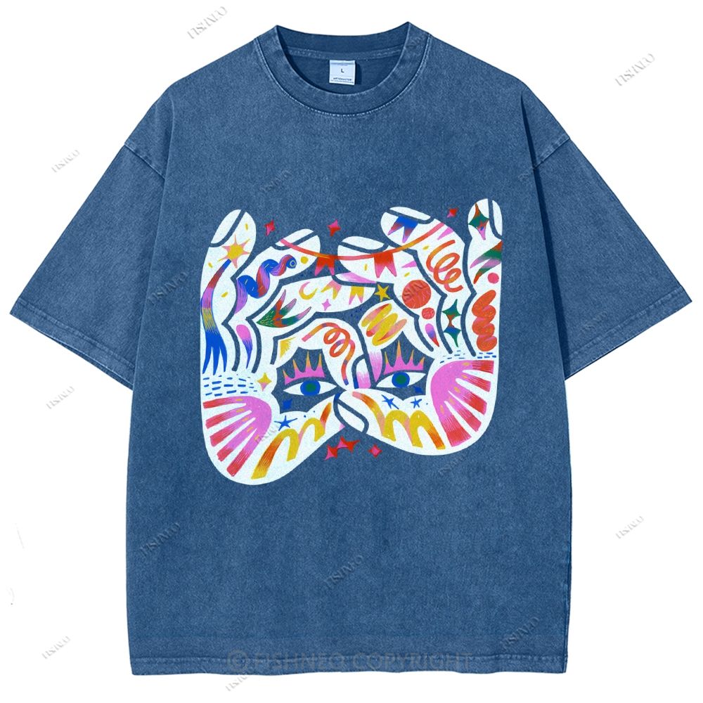 Unisex Eye Graffiti Printed Washed Tee