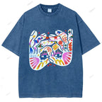 Unisex Eye Graffiti Printed Washed Tee