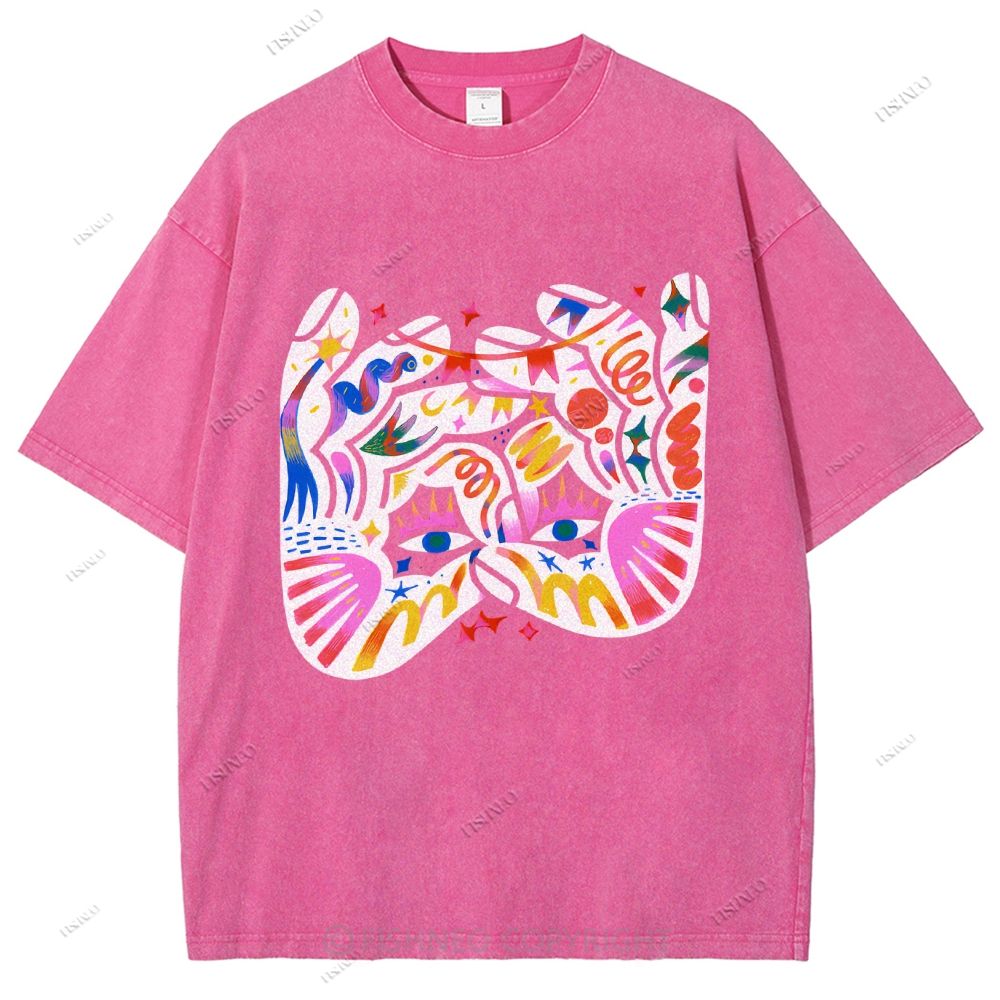 Unisex Eye Graffiti Printed Washed Tee