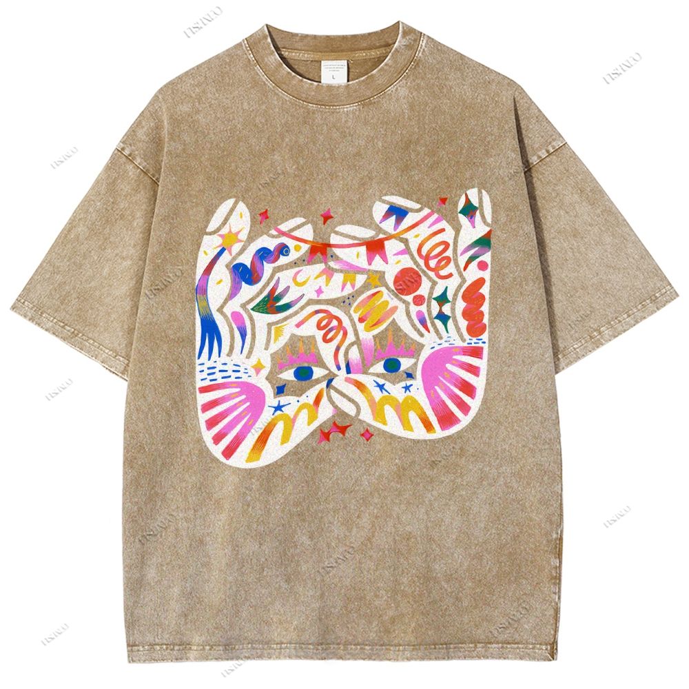 Unisex Eye Graffiti Printed Washed Tee