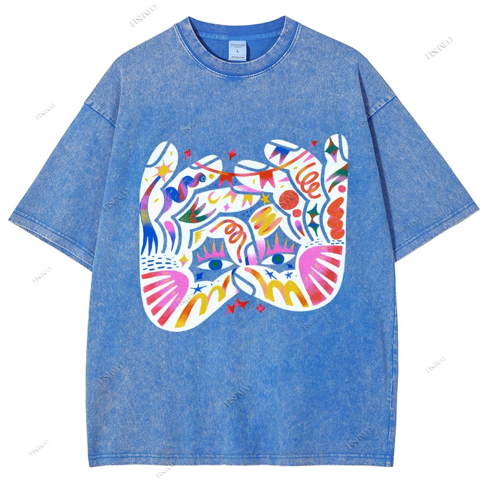 Unisex Eye Graffiti Printed Washed Tee