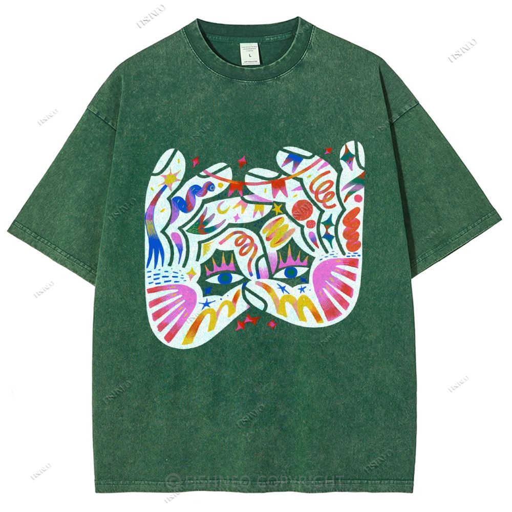 Unisex Eye Graffiti Printed Washed Tee