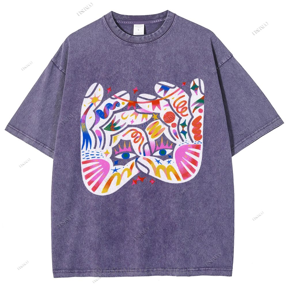 Unisex Eye Graffiti Printed Washed Tee