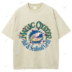 Unisex Shell Graffiti Printed Washed Tee