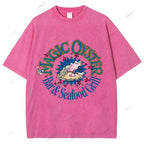 Unisex Shell Graffiti Printed Washed Tee