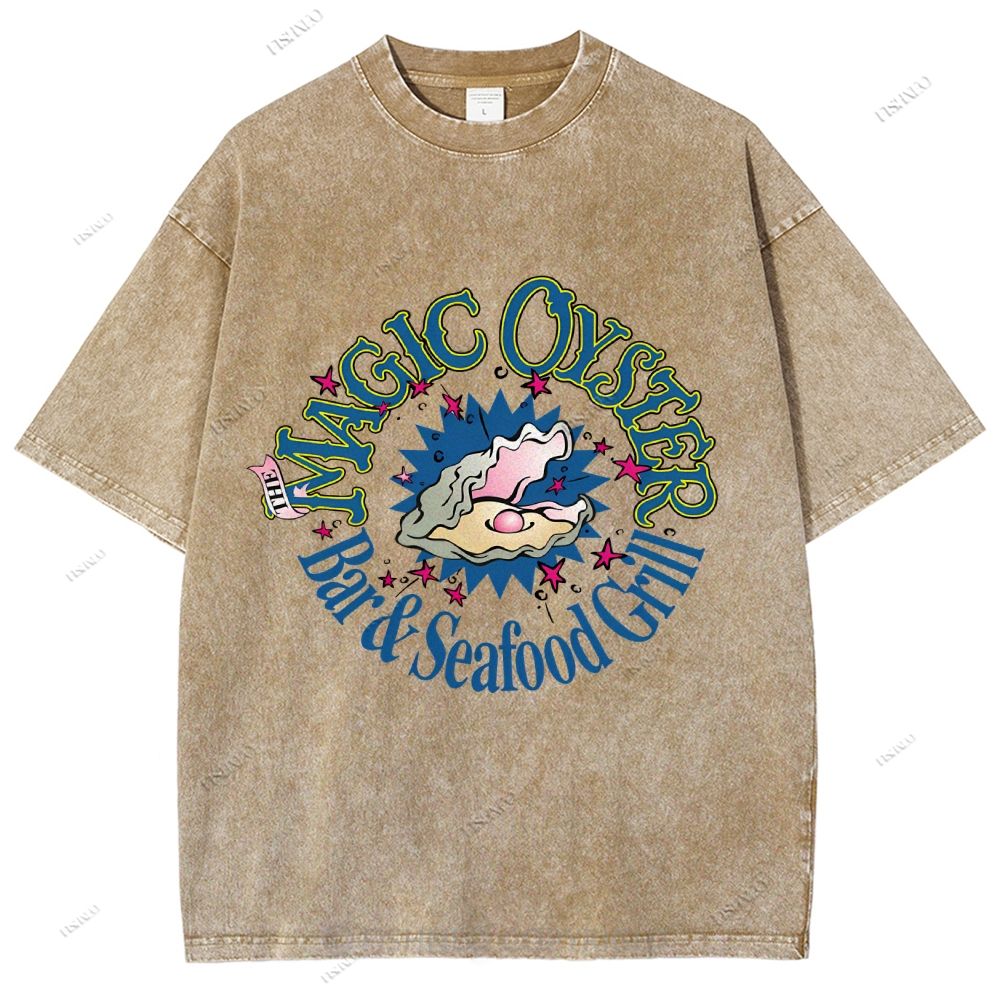 Unisex Shell Graffiti Printed Washed Tee