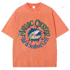 Unisex Shell Graffiti Printed Washed Tee
