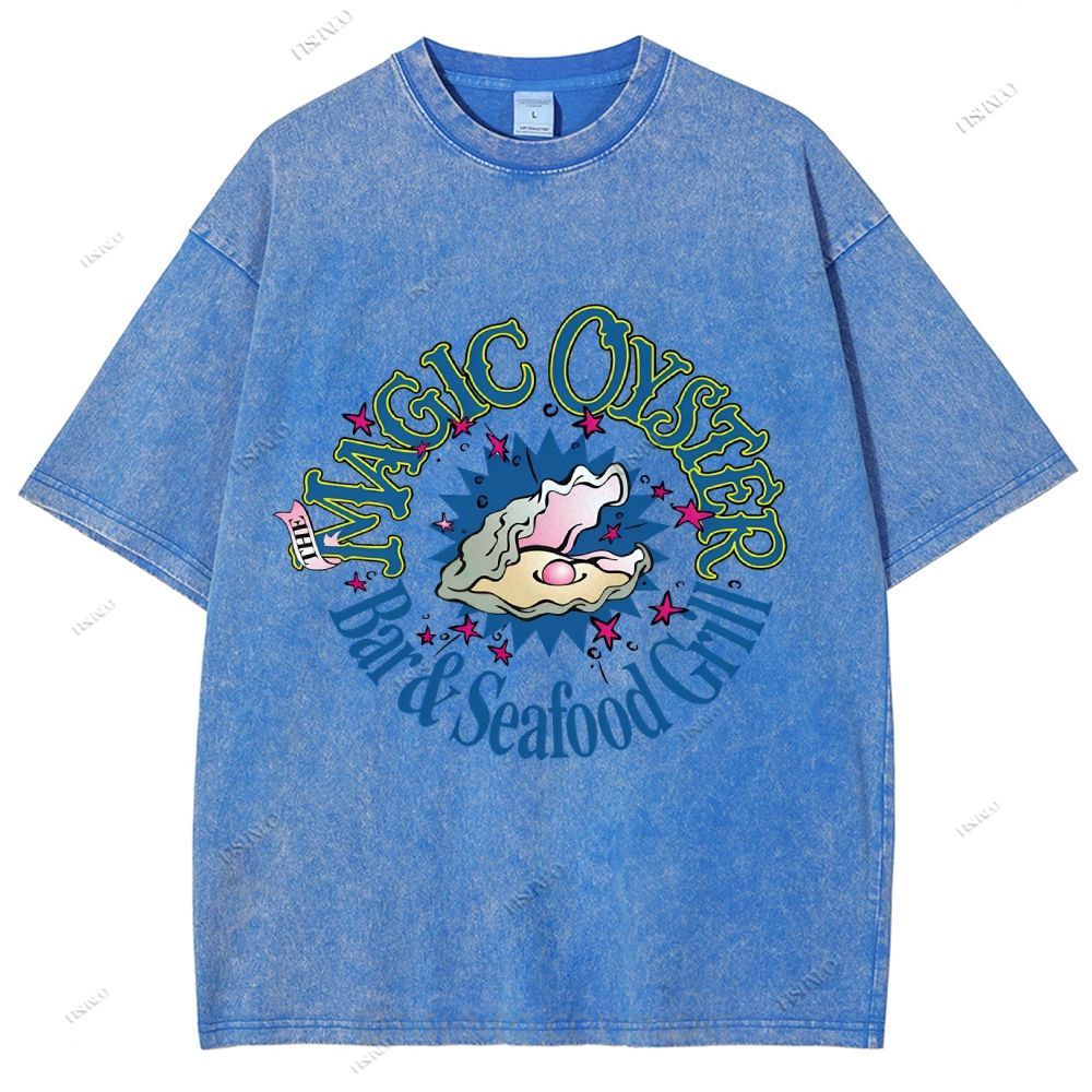 Unisex Shell Graffiti Printed Washed Tee
